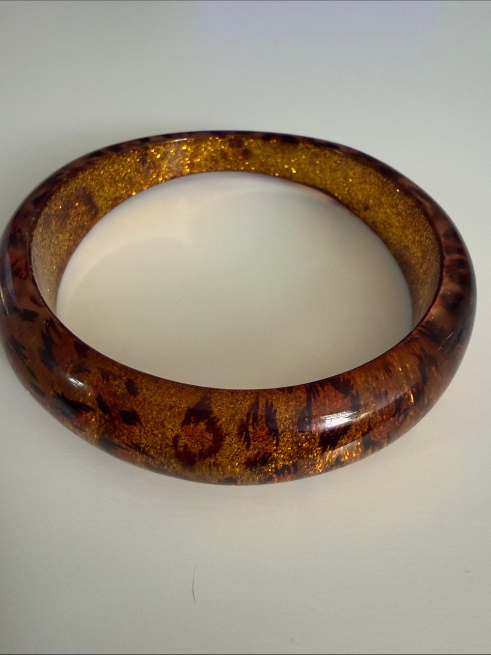 Vintage lucite acrylic bangle bracelet Brown Gold leopard print & glitter 80’s - Picture 16 of 16